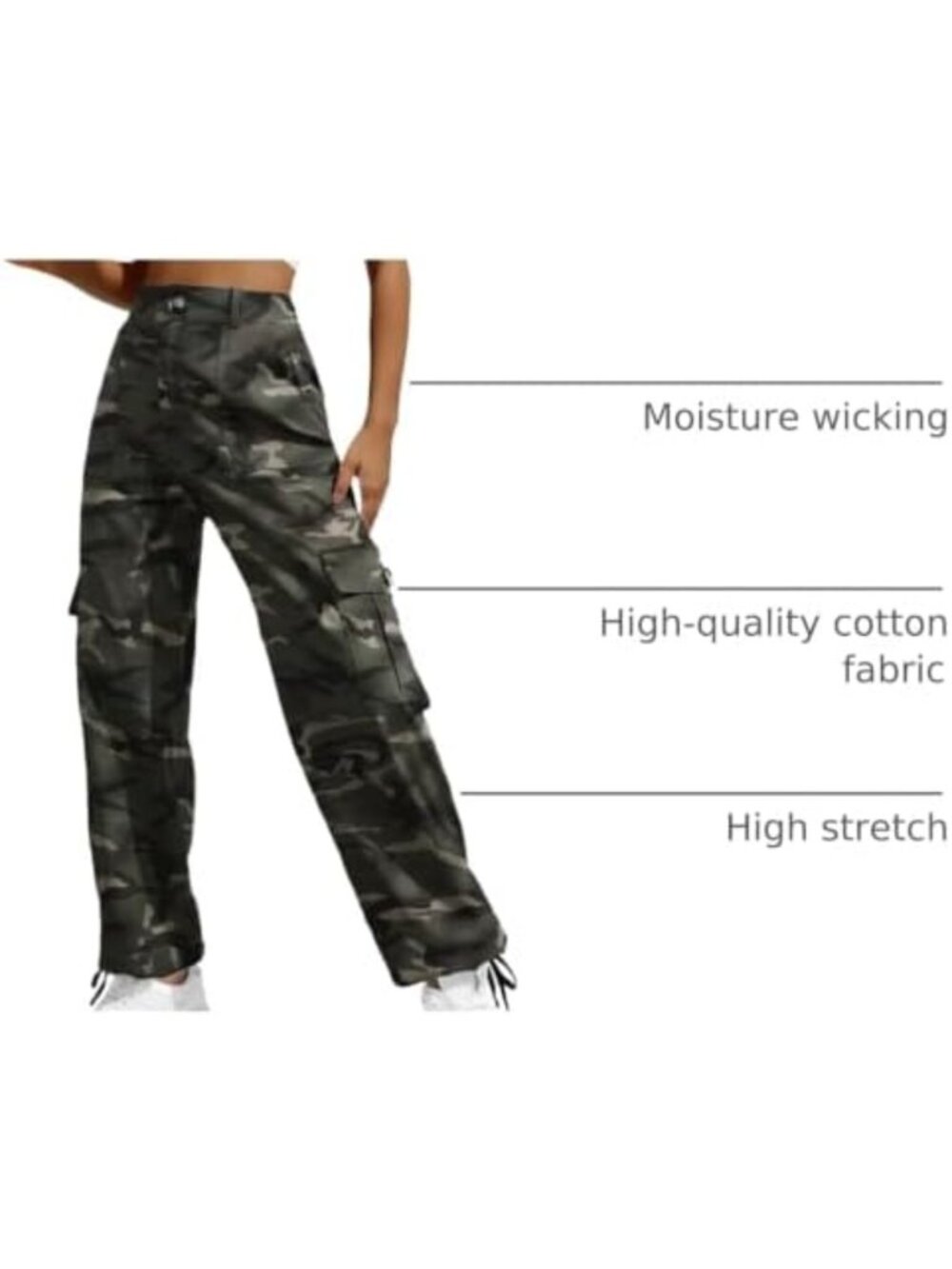 High Waisted Cargo Pants for Women | Y2K Streetwear, Baggy, Stretchy, 6 Pockets - Picture 4 of 5